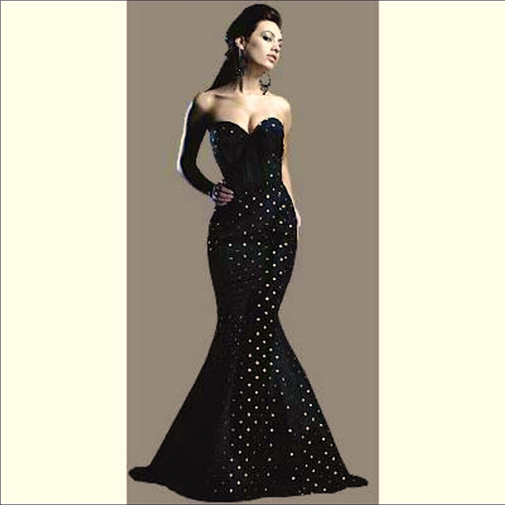 Jovani Black and Gold Mermaid Gown